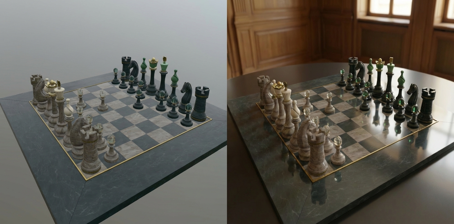 Generate Photorealistic Raytraced Images from Real-time 3D using AI